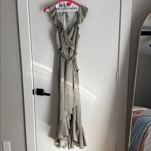 Show Me Your Mumu satin midi dress in moss green. Size XS